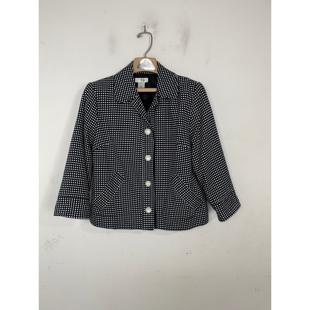 Kim Rogers Signature Women Black White Polka Dot Cotton Blazer Jacket Size 10